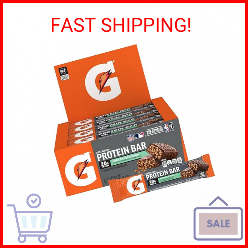Gatorade Whey Protein Bars, Mint Chocolate Crunch, 2.8 oz bars (Pack of 12, 20g