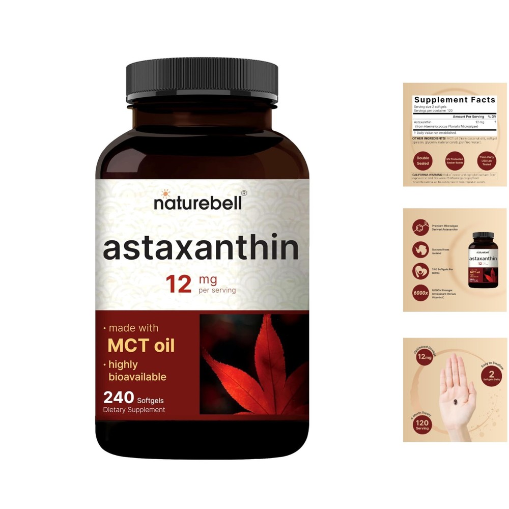 Quality 12mg Astaxanthin Softgels – Supports Eye Health, Gluten Free