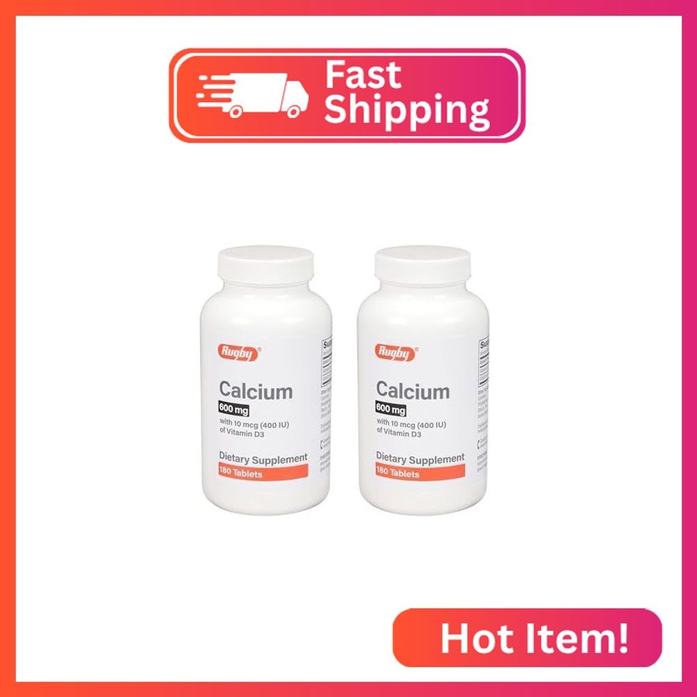 Rugby 600mg Calcium Tablets – Made with 10mcg (400IU) of Vitamin D3 – Dietary Su