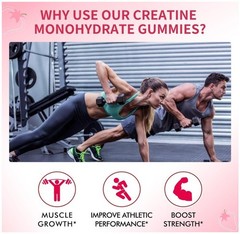 Creatine Monohydrate Gummies 5000mg for Men & Women – 90ct Strawberry Gummies