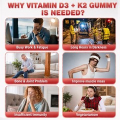 Vitamin D3 K2 Gummies – 60 Count – Support Bone Heart Immune Health, Strawberry