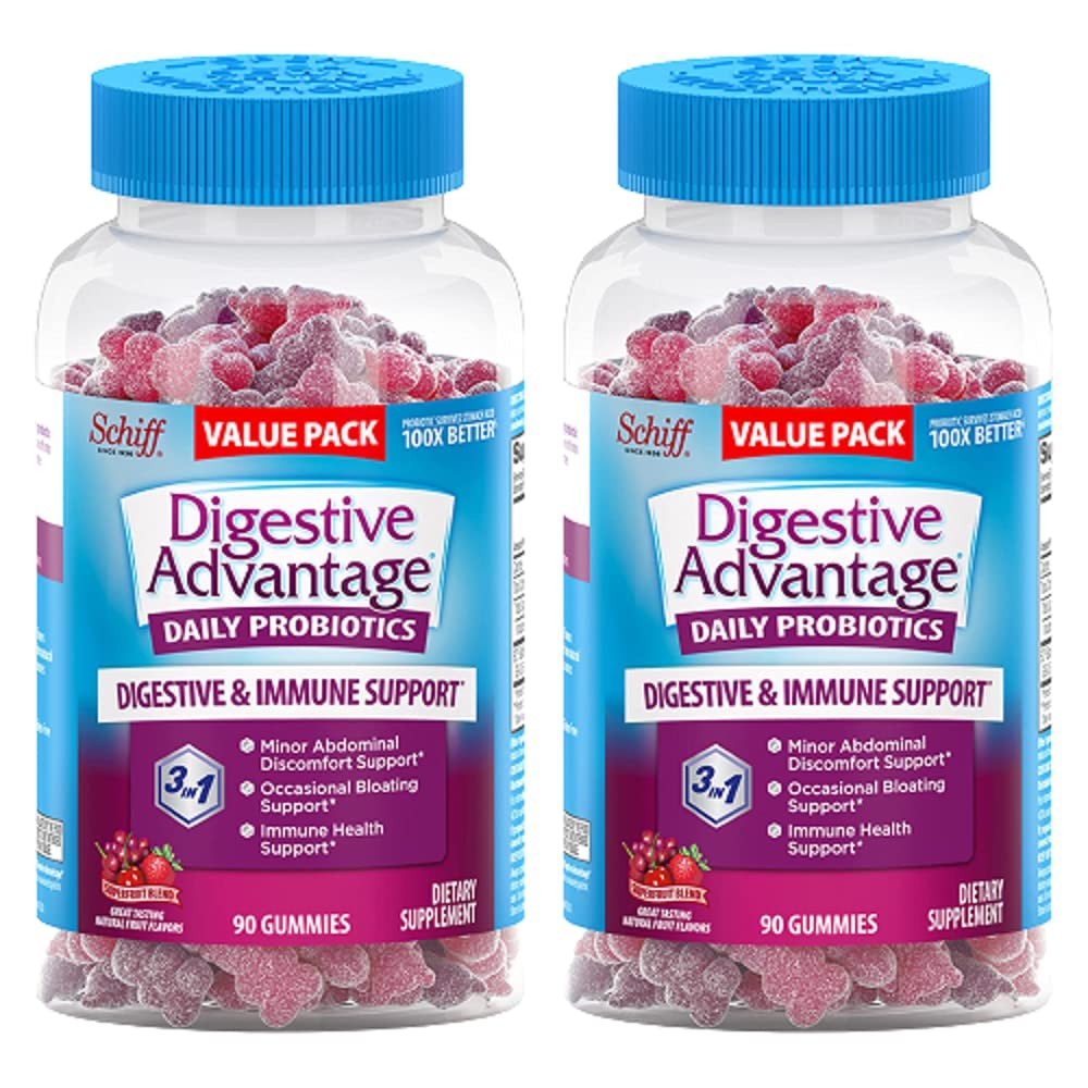 Digestive Advantage Daily Probiotic Gummies for 90 Count (Pack of 2), Red