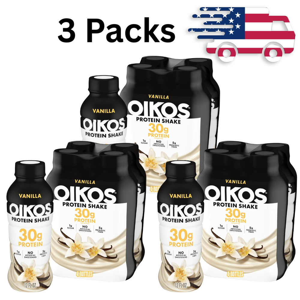 Oikos Protein Shake, Shelf Stable, Vanilla, 30g Protein, 12 fl oz, 12 Count