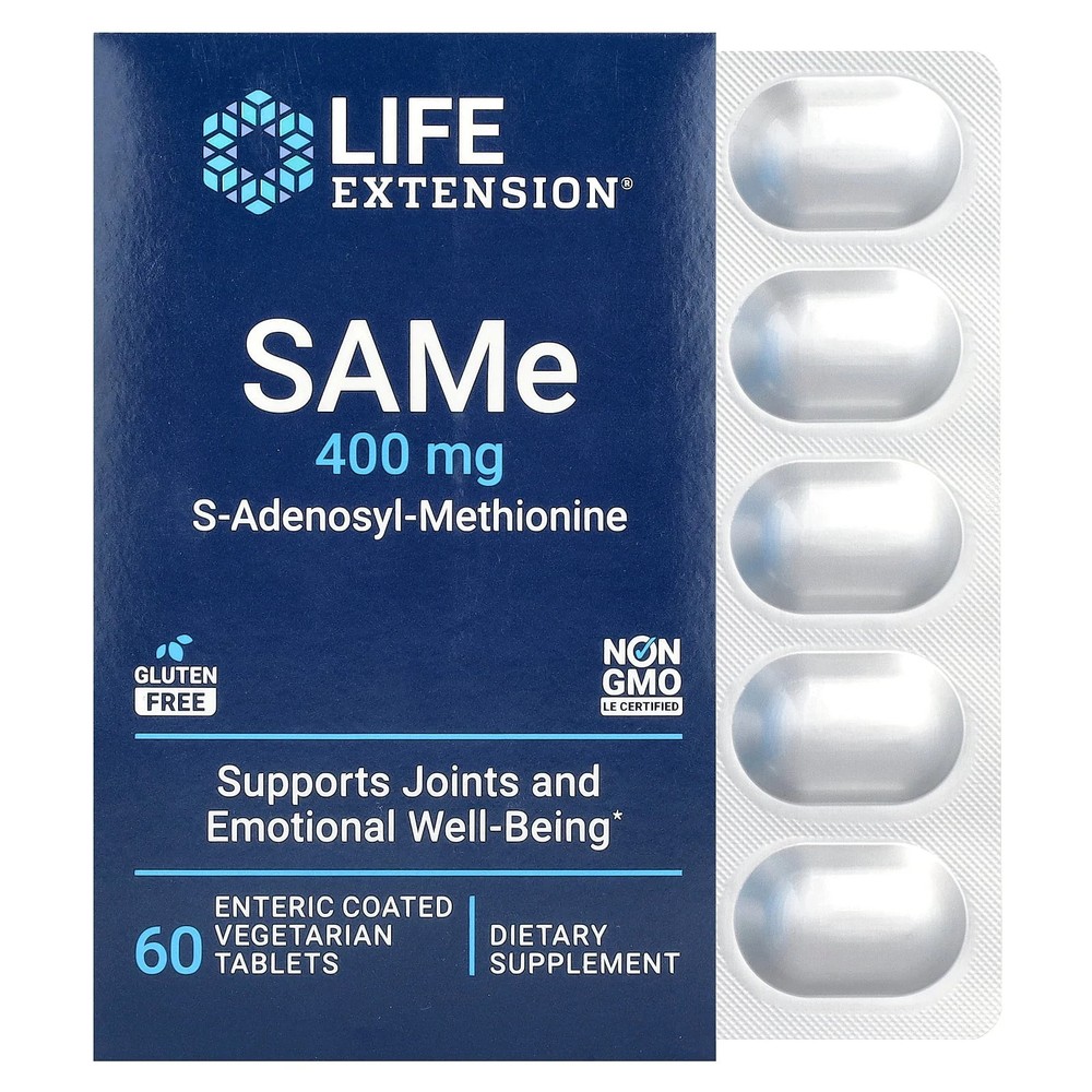 2 X Life Extension, SAMe S-Adenosyl-Methionine, 400 mg, 60 Enteric Coated Veget