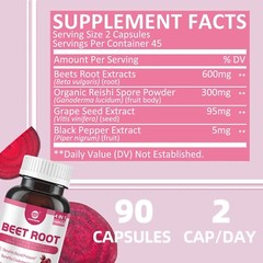 Beet Root Capsules 24000mg with Grape Seed Extract, 90 Rapid Release Capsules