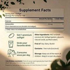 Micro Ingredients Natural Astaxanthin 12mg | 120 Softgels, Easy to Swallow