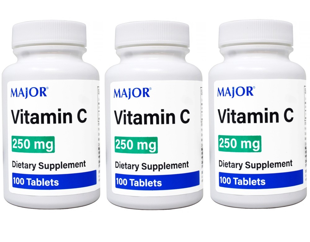 3 Pack – MAJOR Vitamin C 250 mg Ascorbic Acid Tablets, 100 Count