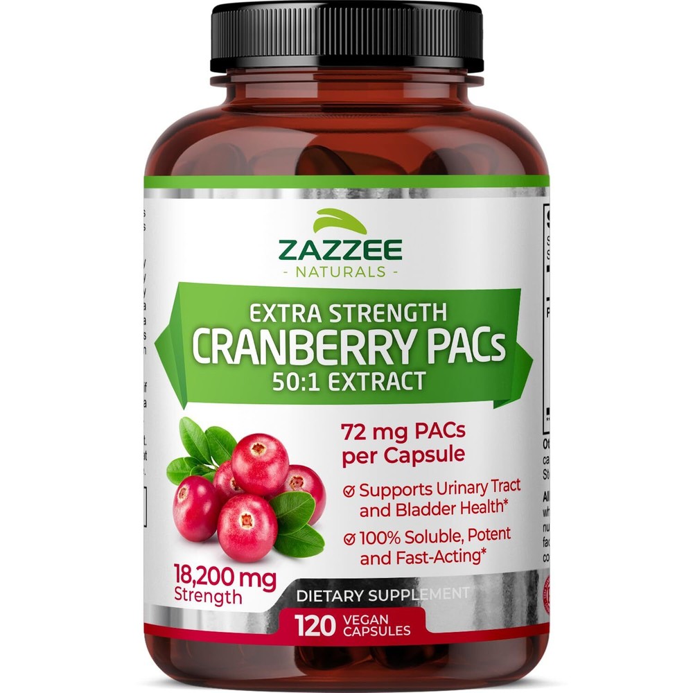 Zazzee Cranberry PACs 72 mg PACs per Capsule 2X Strength 100% Soluble 120 Veg…