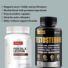 Fish Oil Plus LeciThin and Testosterone- Brain , Heart , Immune Booster On Sale