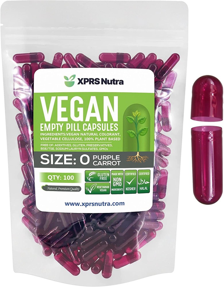 Size 0 Purple Carrot Empty Vegan Capsules Vegetarian Veggie Kosher Veg Caps Pill
