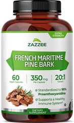 Zazzee Extra Strength French Maritime Pine Bark 20:1 Extract, 350 mg Per Capsule