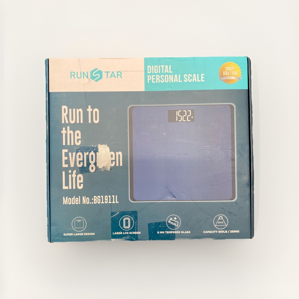 RunStar Digital Personal Scale LCD 550LB BG1911L Blue-Black Tempered Glass