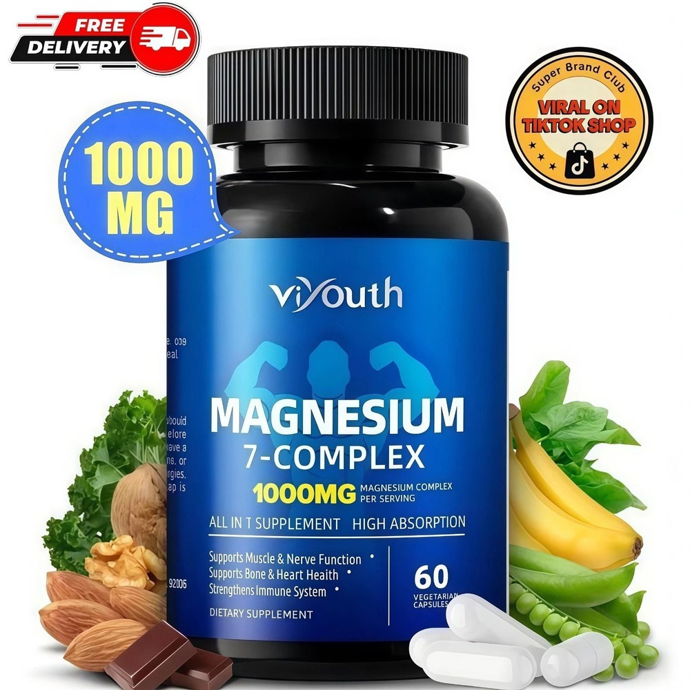Magnesium 7 Complex Supplement Upgraded | Sleep, Muscle & Nerve Support, 60 Cap
