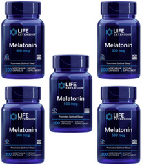 5 PACK Life Extension Melatonin 500 mcg Optimal Sleep Support 200 Veg Capsules