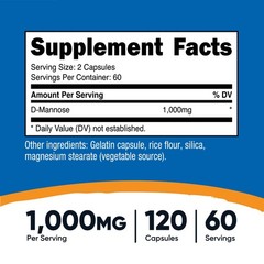 Nutricost D-Mannose 500mg Per Capsule, 120 Capsules, 1000mg Per Serving