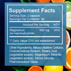 Magnesium Citrate Extra Strength 400mg 600mg- Chelated for Max Absorption 30day