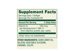 Spring Valley Vitamin K2 Supplement Soft Gel Capsules 100 Mcg 60 Count