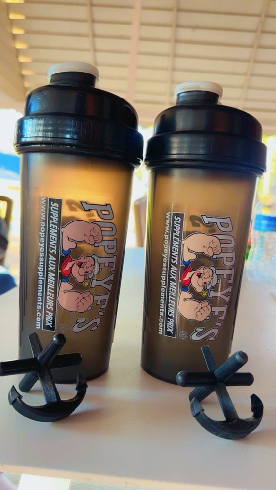 Popeye’s Shaker Bottle 24oz Black Reusable Plastic Screw-on Lid Popeye Character