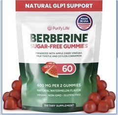 Purify Life Berberine Gummies 60ct Sugar-Free Vegan Watermelon Flavor