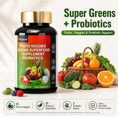 Super Fruit & Vegetable Supplements – Organic Whole Superfood & Probiotics 120ct