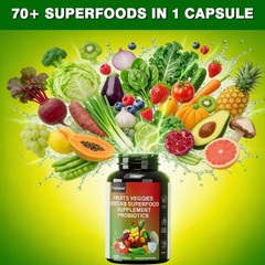 Super Fruit & Vegetable Supplements – Organic Whole Superfood & Probiotics 120ct