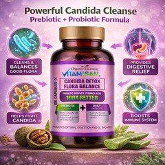 Candida Detox 3 Pack Probiotic Prebiotic Gut Health Digestive 300 Caps