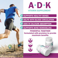 ADK Vitamin Supplement w/ Vitamins A, D3, K2 as MK7 for Bone Heart Immune Health