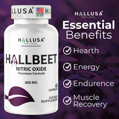 HALLBEET – Beet Root Capsules 600 mg + 5 mg Black Pepper, 60 Count, 30 Servings