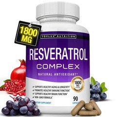 1800mg Resveratrol Complex Capsules, Anti Aging Heart Immune Support 90ct