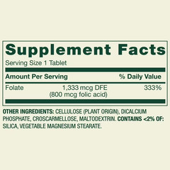 Spring Valley Folate Dietary Supplement, 1,333 mcg DFE, 400 Count