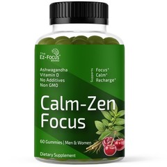 Calm Zen Brain Booster Gummies for Adults with Ashwagandha, Vitamin D & Zinc 60G