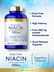 Niacin 500mg | Flush Free | 220 Capsules | Non-GMO, Gluten Free | by Carlyle