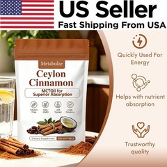 Metabolae Ceylon Cinnamon Capsules With MCT Oil, Non-GMO, Gluten Free, 300pcs