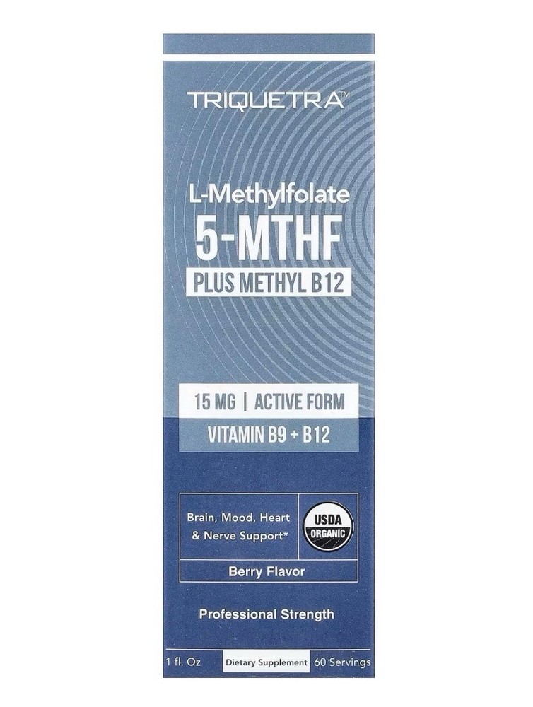 Triquetra Health L-Methylfolate 5-MTHF Plus Methyl B12, Berry, 1 fl oz