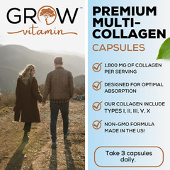 Grow Vitamin Multi Collagen Plus Types I, II, III, V, & X, 1800MG – 90 Capsules