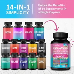 Keratin Supplements With Biotin, Collagen Hair Growth, Skin, Nails – 120 Caps