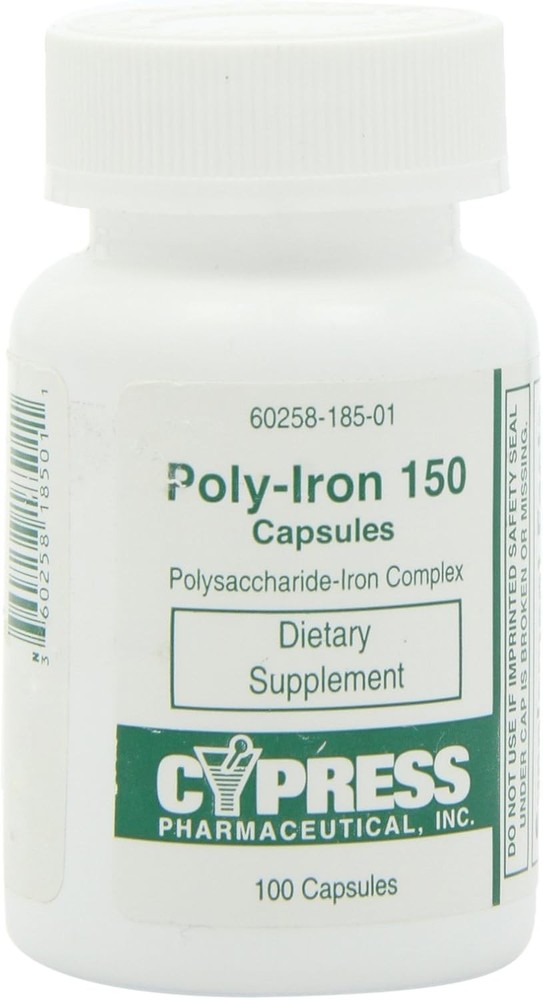 Cypress Pharmaceutical Poly Iron Capsules 150 mg Dietary Supplement 100 cap