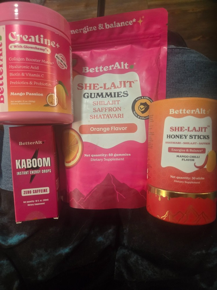 BetterAlt She-Lajit Gummies + Honey Sticks + Kaboom Drops + Creatine+ Collagen B