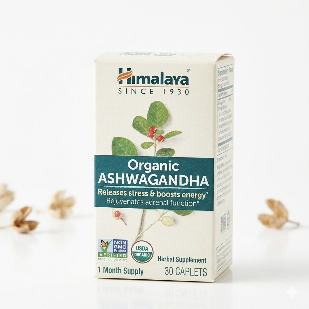 Himalaya USDA Organic Ashwagandha 30 Caplets Herbal New Exp 11/2028