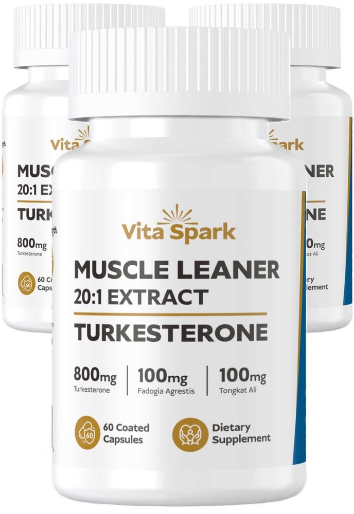 Vita Spark Turkesterone Muscle Leaner – High 60 Count (Pack of 3), White