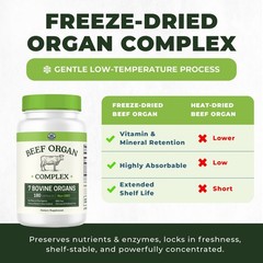 Beef Organ Supplement Grass Fed 7 Beef Organs Complex fr New Zealand Liver 180ct