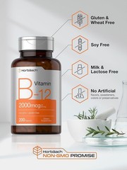 B12 Sublingual Methylcobalamin | 2000mcg | 200 Dissolvable Tablets | by Horbaach