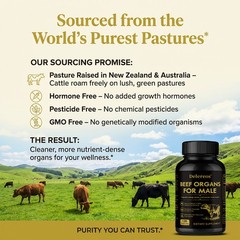 Grass-Fed Beef Organs for Men-More for Energy, Stamina&Male Health 30/60/120Caps