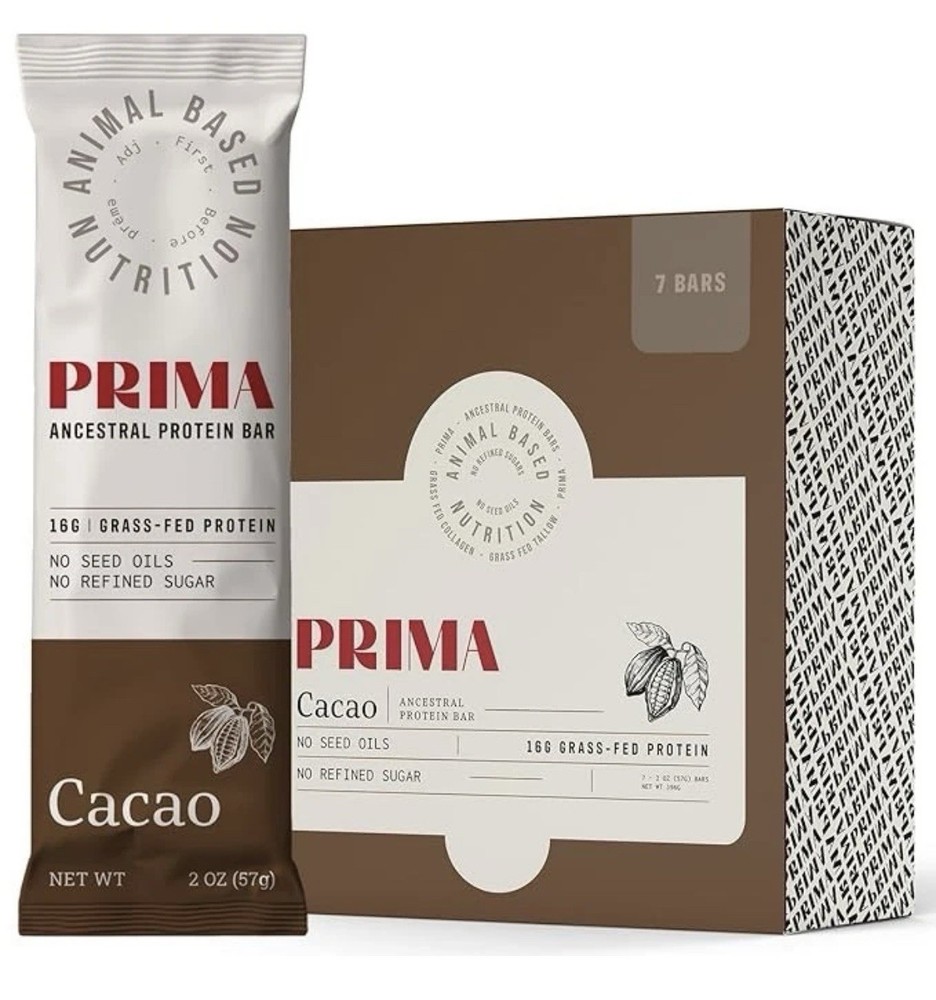 PRIMA Ancestral Protein Bars 7 Pack Cacao | Low Carb | Animal based |16g Protein
