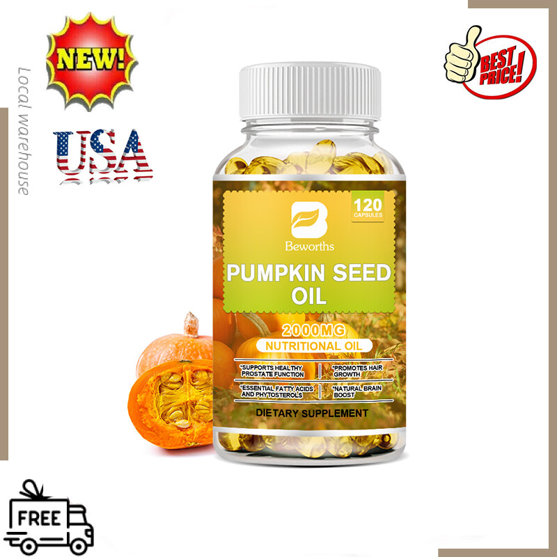 Pumpkin Seed Oil Capsules 2000Mg Support Prostate Health Brain Boost-120Pills