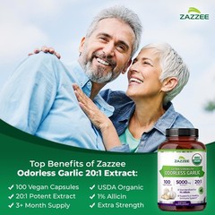 USDA Organic Odorless Garlic 201 Extract, 1% Allicin, 100 Vegan Capsules, 3+ …