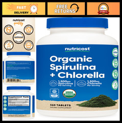 Organic Spirulina & Chlorella Tablets 3,000mg – Vegan, Non-GMO, Gluten-Free, 360