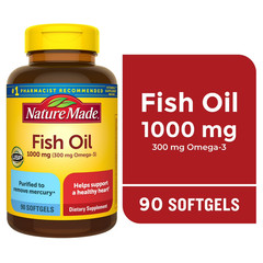 Nature Made Fish Oil 1000mg, Omega 3 for Heart Health 90 Softgels, 45 Day Supply