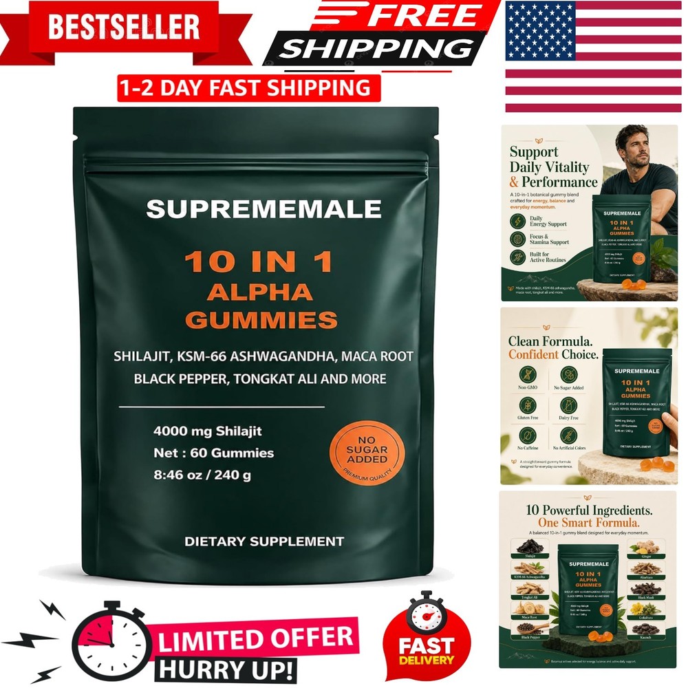 SupremeMale 10 in 1 Alpha Gummies – 4000 mg Herbal Performance Blend with Ashwag