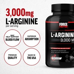 Force Factor L-Arginine3-Packnitric Oxide Supplement Bioperine To Help Build